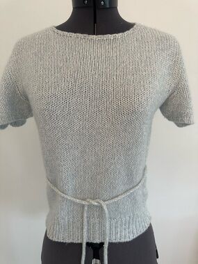 Versace Light Blue/Gray Crewneck Short-Sleeve Knit with Waist Tie